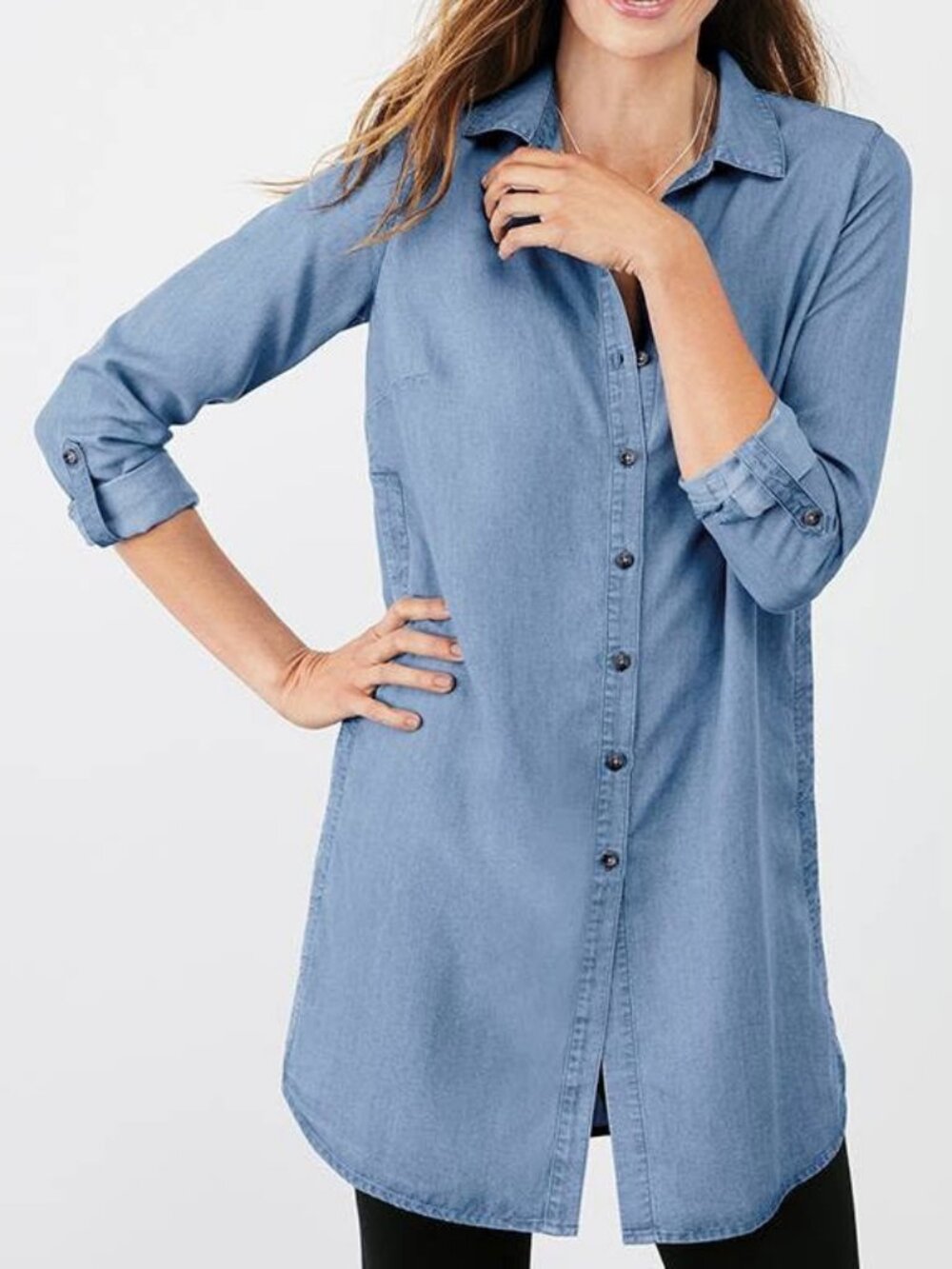 J. Jill Tencel Indigo Side-Button Tunic Women S Blue Lyocell